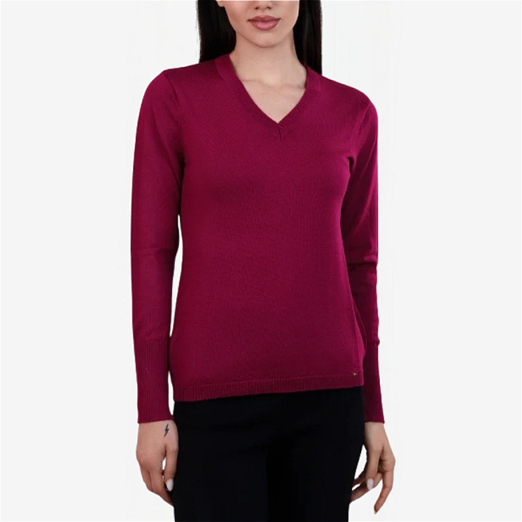 Women's V-Neck Sweater 100% Extrafine Merino Wool