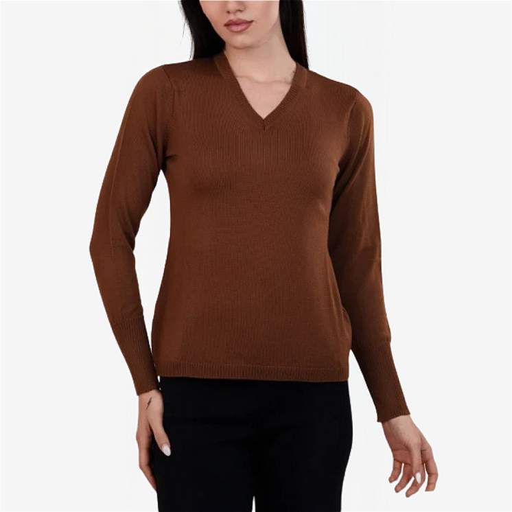 Women's V-Neck Sweater 100% Extrafine Merino Wool