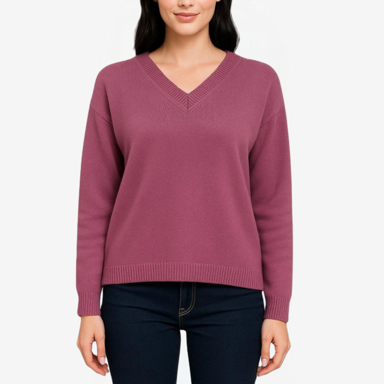 Women's V Neck Pullover Over 100% Cashmere