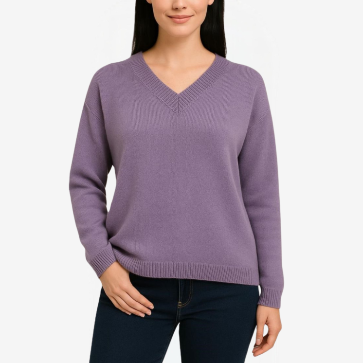Women's V Neck Pullover Over 100% Cashmere