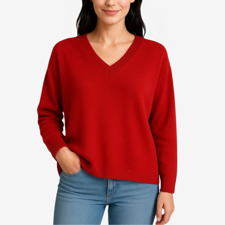 Women's V Neck Pullover Over 100% Cashmere