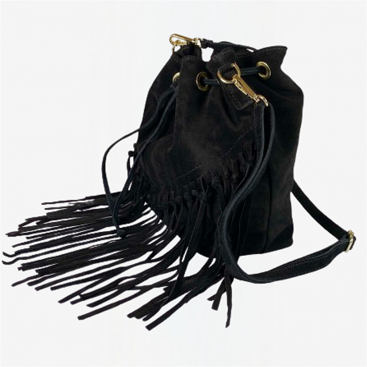 Cecilia Bag - Suede Leather Bucket Bag with Fringes