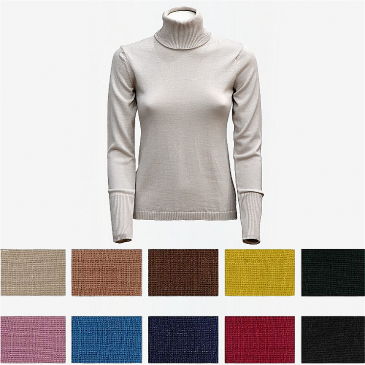 Pullover Femme Col Roulé 100% Laine mérinos Extra-fin