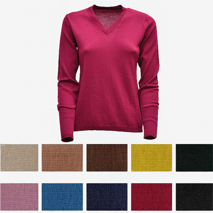 Women's V-Neck Sweater 100% Extrafine Merino Wool